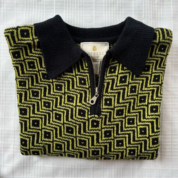 Vintage Express Tricot 90’s Quarter Zip Chevron Black Green Sweater NWT - Picture 13 of 15
